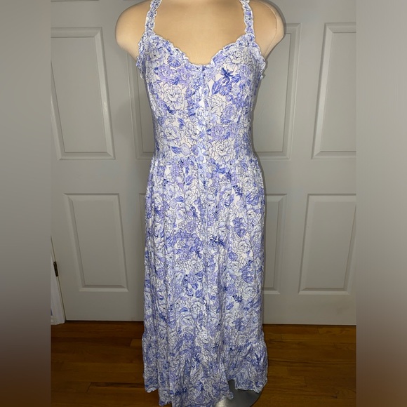 Patrons of Peace Blue & White Floral Maxi Dress Size M Boho Chic Spring Summer - Picture 2 of 10